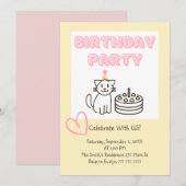 Schattige uitnodiging voor Cat&Cake Birthday (Voorkant / Achterkant)