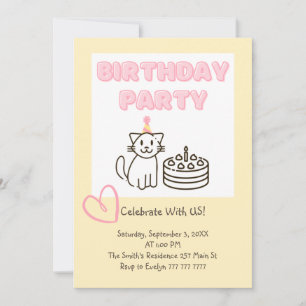 Schattige uitnodiging voor Cat&Cake Birthday