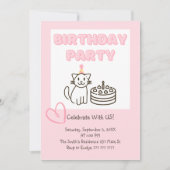 Schattige uitnodiging voor Cat&Cake Birthday (Voorkant)