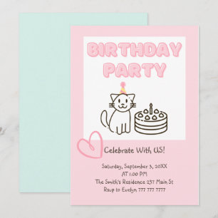Schattige uitnodiging voor Cat&Cake Birthday