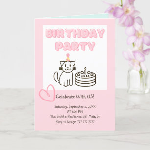 Schattige uitnodiging voor Cat&Cake Birthday