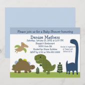 Schattige uitnodiging voor het Baby shower Dino/Di (Voorkant / Achterkant)