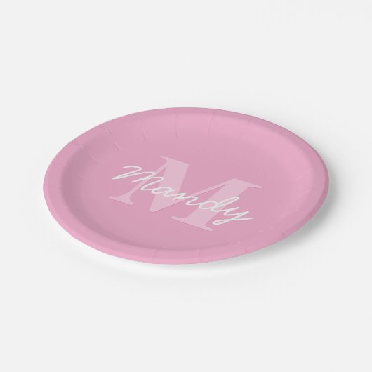 Schattige uitziende cursieve naam & monogram | Roz Papieren Bordje (Gekanteld)