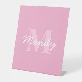 Schattige uitziende cursieve naam & monogram | Roz Reclamebord Met Voetstuk