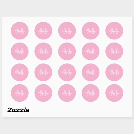 Schattige uitziende cursieve naam & monogram | Roz Ronde Sticker (Vel)