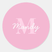 Schattige uitziende cursieve naam & monogram | Roz Ronde Sticker (Voorkant)