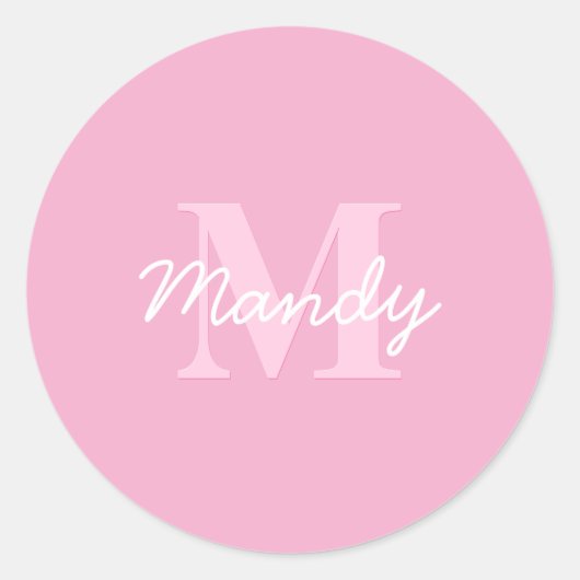 Schattige uitziende cursieve naam & monogram | Roz Ronde Sticker (Voorkant)