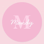 Schattige uitziende cursieve naam & monogram | Roz Ronde Sticker
