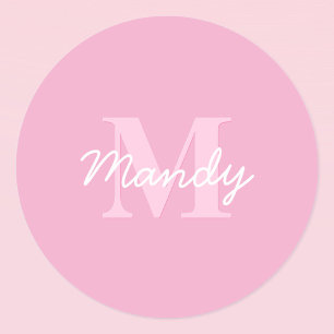 Schattige uitziende cursieve naam & monogram   Roz Ronde Sticker
