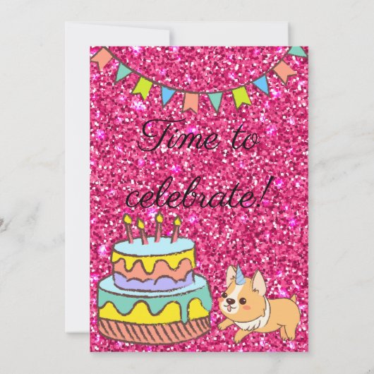 Schattige Unicorgi Glitter verjaardagsuitnodiging Kaart (Achterkant)