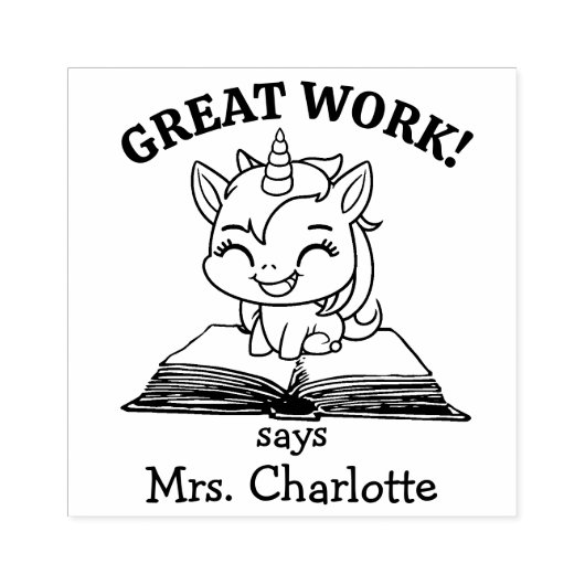 Schattige Unicorn Custom Teacher Classroom Geweldi Rubberstempel (Afrduk)