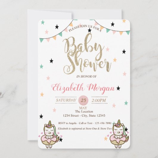 Schattige Unicorn, de Uitnodiging van het Baby sho (Voorkant)