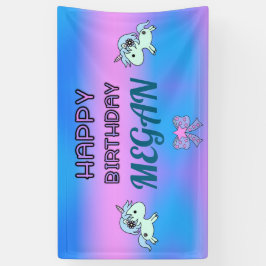Schattige Unicorn Happy Birthday Ribbon Star Spandoek