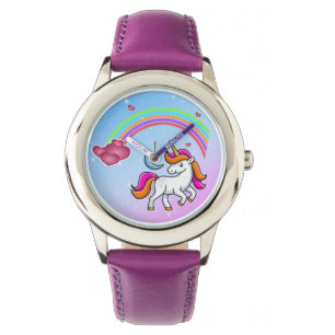 Schattige Unicorn, kleurrijke regenboog, stijlvol Horloge