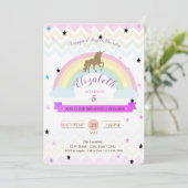 Schattige Unicorn, regenboogsterstars, uitnodiging (Staand voorkant)