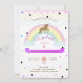 Schattige Unicorn, regenboogsterstars, uitnodiging (Voorkant)