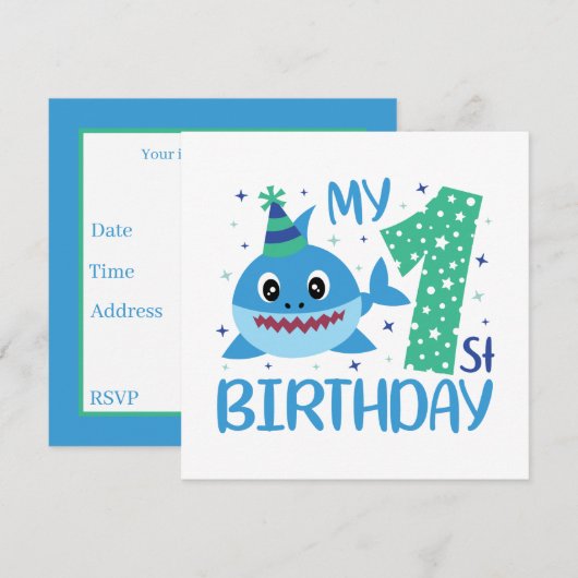 schattige unisex baby haai Eerste verjaardag Kaart (Voorkant / Achterkant)