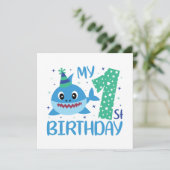 schattige unisex baby haai Eerste verjaardag Kaart (Staand voorkant)
