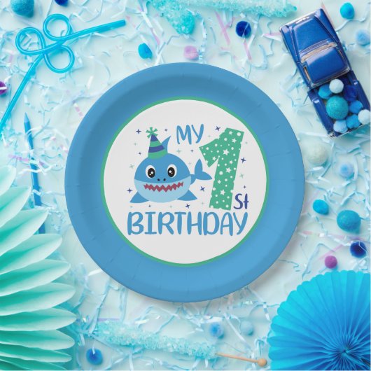 schattige unisex baby haai Eerste verjaardag Papieren Bordje (Feest)