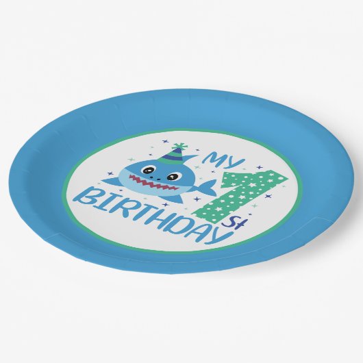 schattige unisex baby haai Eerste verjaardag Papieren Bordje (Gekanteld)