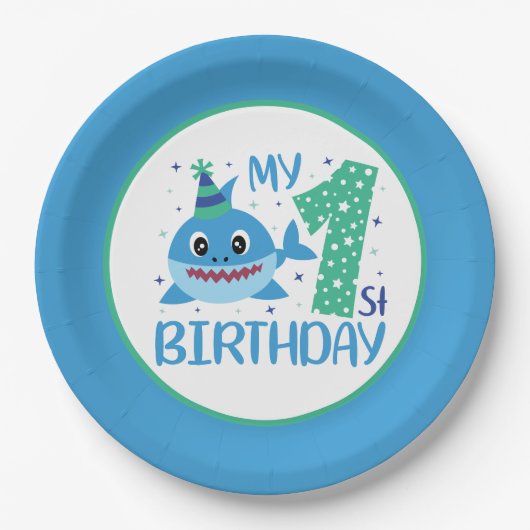 schattige unisex baby haai Eerste verjaardag Papieren Bordje (Voorkant)