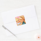 schattige unisex baby mam retro  vierkante sticker (Envelop)