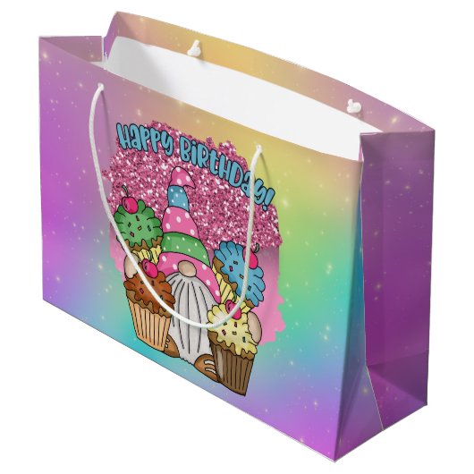 schattige unisex Birthday gnome Groot Cadeauzakje (Achterkant Gekanteld)