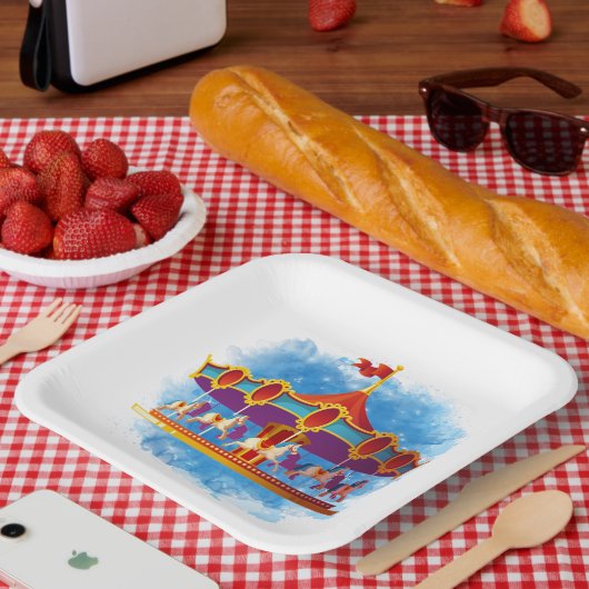 schattige unisex kinder carrousel voegt tekst toe papieren bordje (Picknick)