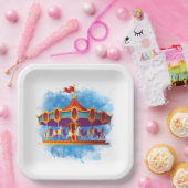 schattige unisex kinder carrousel voegt tekst toe papieren bordje (Feest)