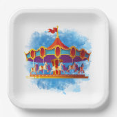 schattige unisex kinder carrousel voegt tekst toe papieren bordje (Voorkant)