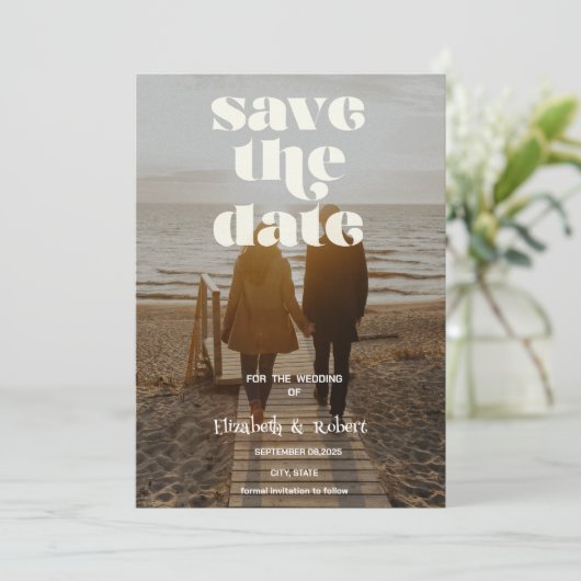 Schattige uw foto & kalligrafie Sla de datum op Save The Date (Staand voorkant)