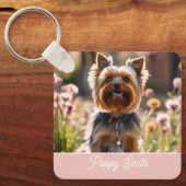 Schattige Uw Hond Foto Blush Naam Sleutelhanger (Voorkant)