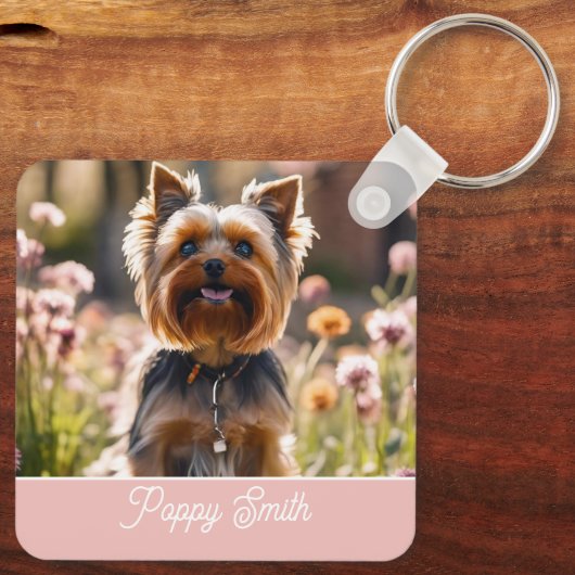 Schattige Uw Hond Foto Blush Naam Sleutelhanger (Achterkant)