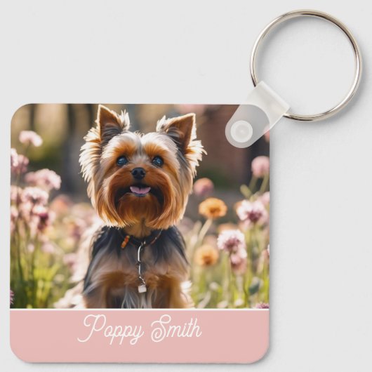 Schattige Uw Hond Foto Blush Naam Sleutelhanger (Achterkant)