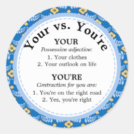 Schattige Uw vs. U bent Spellingregel Ronde Sticker