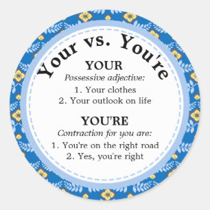Schattige Uw vs. U bent Spellingregel Ronde Sticker