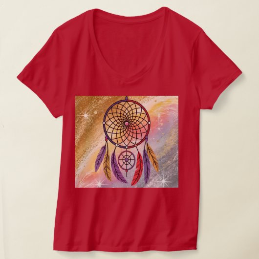Schattige V-hals Rood Goud Dreamcatcher T-shirt (Laagn)