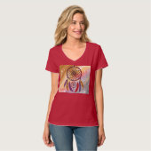 Schattige V-hals Rood Goud Dreamcatcher T-shirt (Voorkant volledig)