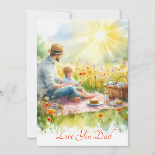 Schattige vader en zoon gaan picknicken Aquarel Feestdagenkaart