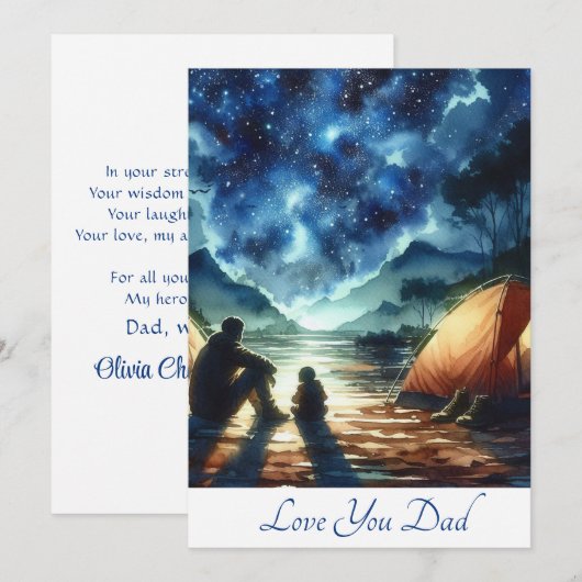 Schattige vader en zoon gaan samen kamperen aquare feestdagenkaart (Voorkant / Achterkant)