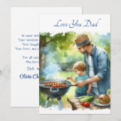 Schattige Vader & Zoon Doing Barbeque Waterverf Feestdagenkaart (Voorkant / Achterkant)