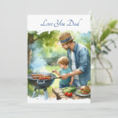 Schattige Vader & Zoon Doing Barbeque Waterverf Feestdagenkaart (Staand voorkant)