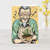 Schattige Vaderdag | Aziatische vader met een plan Kaart (Gele Bloem)