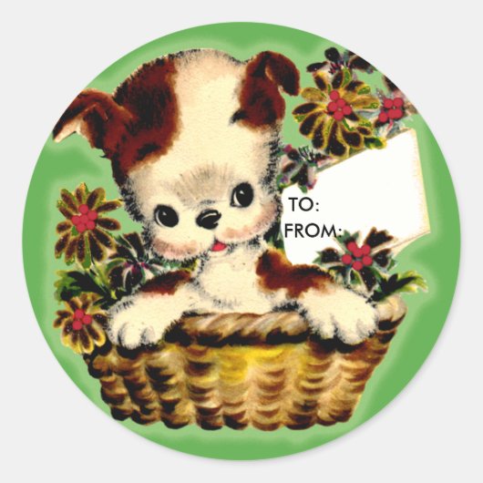 Schattige Vakantie Puppy Gift Label Stickers (Voorkant)