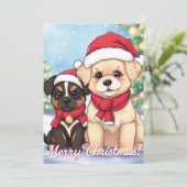 Schattige vakantiehonden met kerstmutsen feestdagenkaart (Staand voorkant)