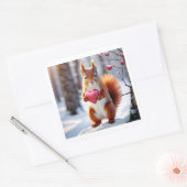 Schattige Valentijn - Eekhoorn Holding Rood Hart Vierkante Sticker (Envelop)