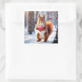 Schattige Valentijn - Eekhoorn Holding Rood Hart Vierkante Sticker (Tas)