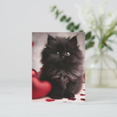 Schattige Valentijn Fluffy Black Kitten Briefkaart (Staand voorkant)