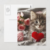 Schattige Valentijn Fluffy Grey Kitten AI Art Briefkaart (Voorkant / Achterkant)