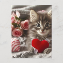 Schattige Valentijn Fluffy Grey Kitten AI Art Briefkaart